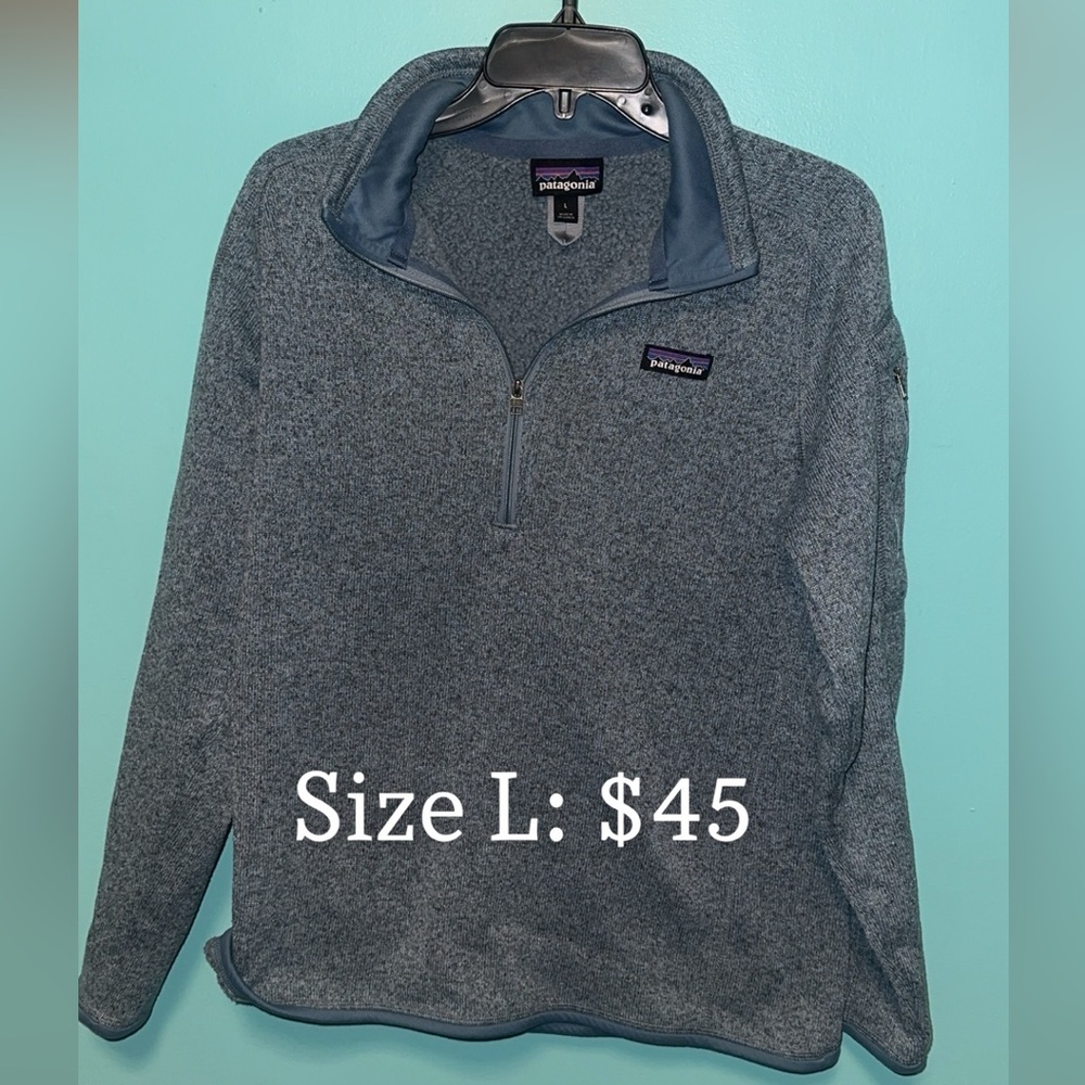 Patagonia Size Large women’s 1/4 zip.  In great condition $45